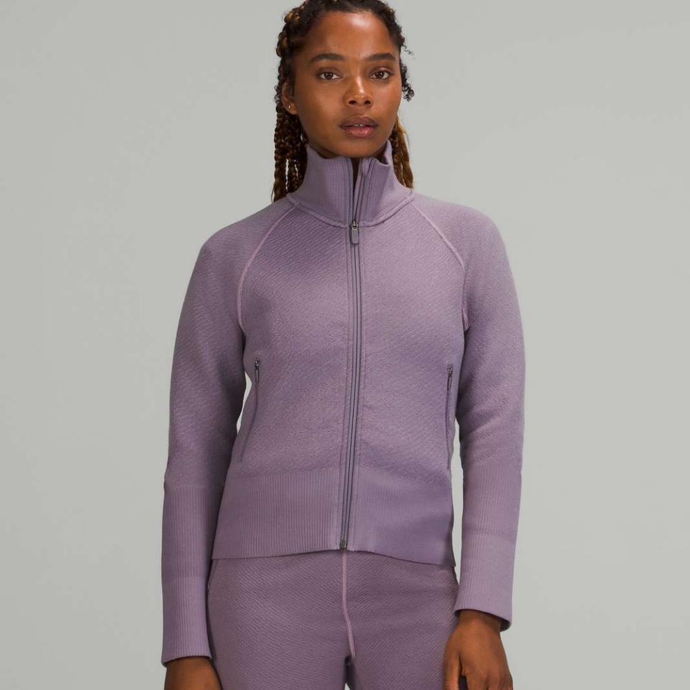 Lululemon End State Full Zip Size 10 Dusky Lavender Merino Wool Blend Sweater